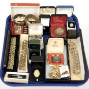 Gold plated bracelets, dress rings, Ronson and other lighters, brass bangles and set of teaspoons,