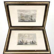 Two 19th century hand coloured engravings depicting English and Dutch ships at sea,