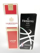 A bottle of Courvoisier VSOP cognac, 700 ml, and a bottle of Hennessy VS cognac, 70 cl,