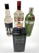 A bottle of Haig Club single grain scotch whisky, 700 ml, bottle of Tanqueray No.