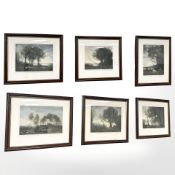 Six mezzotint engravings depicting English landscapes, each signed in pencil,