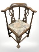 A George II-style mahogany Chippendale style child's corner armchair, late 19th century,