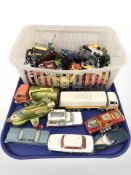 Assorted 20th century playworn die cast vehicles including Corgi, Dinky, etc.