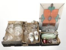 A pair of decorative Japanese opaque glass vases, further glass wares,