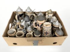 A collection of German pottery steins.