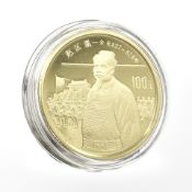 A Chinese 0.917 gold coin, 100 Yuan 1988. CONDITION REPORT: 11.5g.