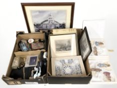 A group of lady's bags, costume jewellery, Peter Hobart print, 19th century engravings, compacts,