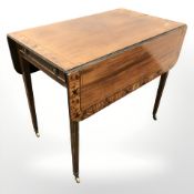 A George III Sheraton-style mahogany satinwood banded and inlaid drop leaf occasional table,