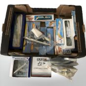 A collection of scale model aircraft building kits.