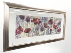 A contemporary colour print depicting poppies, 84 cm x 29 cm.