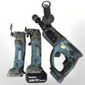 Three Makita power tools (one with battery)