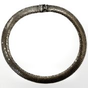 A sterling silver flat link choker necklace, length 45 cm, width 15 mm.