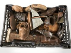 A collection of African carvings, polished hardstone bust,