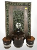 An LSA International two tone decanter and matching pair of tumblers,