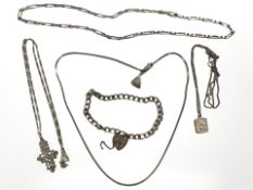 A group of silver jewellery including bracelet, necklaces,