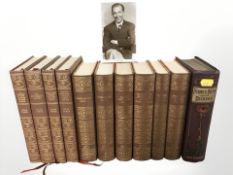 Eleven various Charles Dickens and Jules Verne volumes and a Bing Crosby monochrome photo card (one