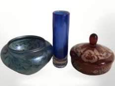 A red flash etched circular lidded bonbon dish,