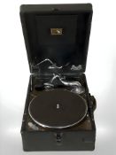 An HMV table top gramophone.