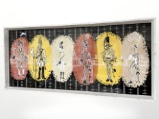 A 20th century over painted print depicting military figures, 65 cm x 27 cm.