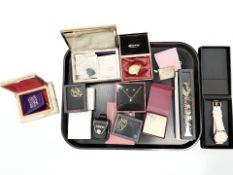 Two onyx table boxes together with Zippo lighter pouch,