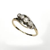 An early 20th century 18ct yellow gold ring set with five diamonds,