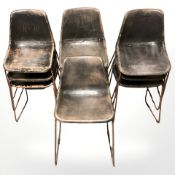 A set of ten faux leather enamelled metal framed industrial chairs