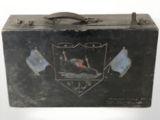 A 19th century ebonised and hand painted briefcase depicting a ship at sea,