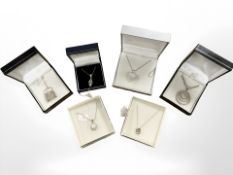 Six silver necklaces with pendants , hand bag, heart,