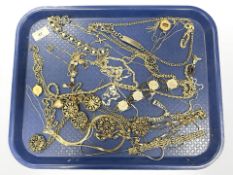 A group of gold plated chains, necklaces,