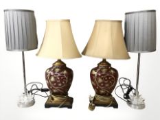 Two pairs of contemporary table lamps,