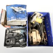 Assorted tools including DeWalt circular saw, an Erbauer drill, tile cutting machine, hand tools,