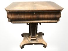 A Regency rosewood octagonal pedestal work table with fitted interior, incorporating a 49 key piano,