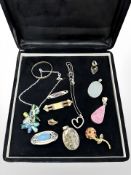 A small group of jewellery to include silver and white metal items, pendants, necklaces,