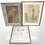 Contemporary school : portrait of a reclining nude female, oil on board,