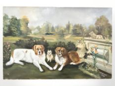 T W Baharie : Study of dogs in parkland, oil on canvas, 62 cm x 41 cm.
