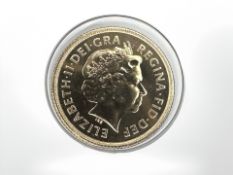 A Queen Elizabeth II 2005 gold full sovereign, cased.