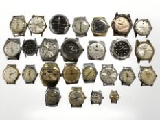A collection of vintage and later watch movements including Tissot, Prim, Oris, Roamer, etc.