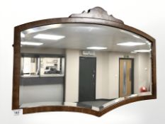 An early 20th century bevelled mahogany mirror, width 72 cm.