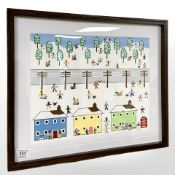 Gordon Barker (Contemporary) Figures in snow, acrylic, 34 cm x 27 cm.