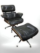 After Charles & Ray Eames : A contemporary model 670 swivel lounge armchair and 671 footstool,