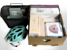 A bike helmet and basket, bathroom set, rose ornaments, etc.