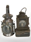 A Wakefield's Birmingham signalling lamp, stamped 1944, with War Department broad arrow,