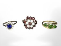 Three 9ct yellow gold rings set with with semi-precious stone CONDITION REPORT: 8.7g.