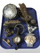 An Acorn woodworking plane, a small model engine, a Parkes & Sons Liverpool ship's compass,