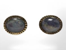 A pair of 9ct yellow gold opal earrings CONDITION REPORT: Post fittings to back