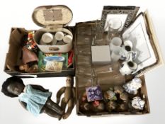 A group of dolls, Rubik's cube, child's tea set, figurines, annuals, picture frames,