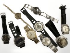 A group of vintage and later gents wristwatches including Prim, Recthor, Leeds United, Ingersol,