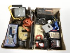 Assorted power tools, hand tools, gauges, compressor,
