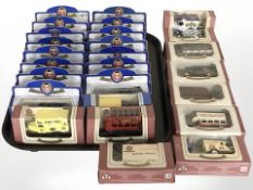 A group of Oxford die cast delivery vans, buses, etc.
