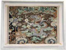 M Herdman, a fabric picture depicting a Chinese dragon, 79 cm x 60 cm.